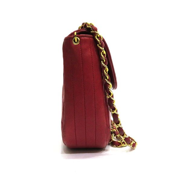 Chanel Matelasse Chain Shoulder Half Moon Lambskin Leather Red - Picture 4 of 8